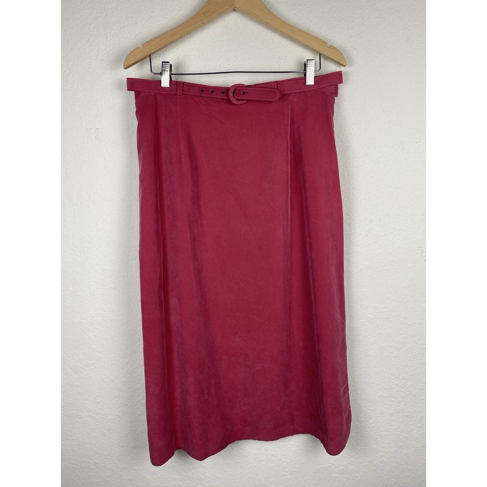 Vtg Willow Ridge 18p Skirt Midi Rayon Pink Belted Straight Old Money Preppy
